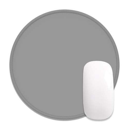 Auhoahsil Round Mouse Pad, Cute Small Computer Mouse Mat, Stitched Edge, Non-Slip Rubber, Washable Mousepad Cloth for Wireless Mouse, Gaming, Office, Laptop, Women, Men, 8.7 x 8.7 in, Gray
