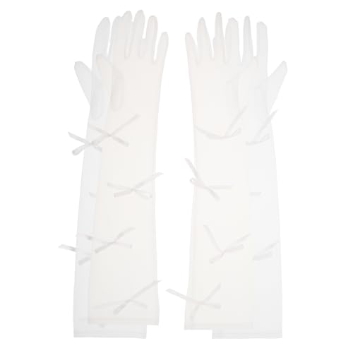 Guantes de novia Healeved en tul blanco con lazo para bodas y cosplay