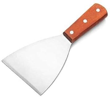 Bekner Pizza & Pastry, Ice Cream Cutting Stainless Steel Plain Scrapper with Wooden Handle Rocker Pizza Cutter (Stainless Steel)