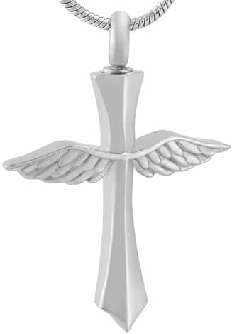 BIAIHQIE Angel Wings Cross Cremation Jewelry for Ashes Pendant Stainless Steel Memorial Urn Necklace Keepsake Pendant Ashes Locket-Silver image 5