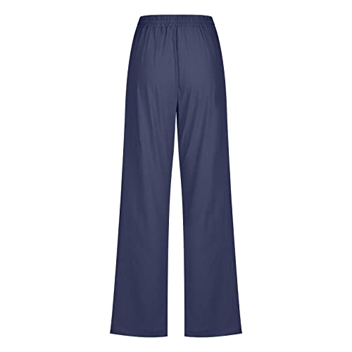 SMIDOW Womens Casual Straight Leg Pants Drawstring Elastic High Waisted Cotton Linen Pant Lounge Trousers Relax Fit4