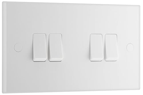 BG Electrical Quadruple Wall Light Switch, 2 Way, Square Edge, Nexus 900 Series, White Moulded, 20A, 16AX, 944