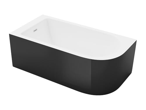Vente-unique-Eckbadewanne - 240L - 170 x 75 x 58 cm - Ecke Links - Schwarz matt - AKINA