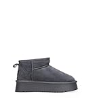 BOSANOVA Botines de Nieve confeccionados en Serraje Piel con caña Baja de 8 cm, Detalle de Logo, Forro de Pelo y Suela de Plataforma de 4.5 cm. Sin Cierre. Calzado para Mujer Gris 36