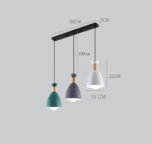 Image of DECOHOME Modern 3-Light Pendant Ceiling Lamp | Minimalist Multi-Color Hanging Lights with Wooden Accent | Stylish Linear Design for Dining Table, Kitchen Island & Living Room Decor