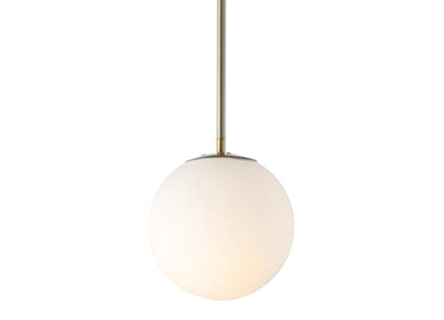 JONATHAN Y Bleecker Modern Globe Pendant 7.75", White/Brass Gold