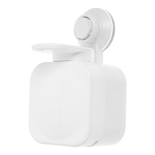 Wall Mounted Soap Dispenser, No Trace Suction Cup Liquid Bottle Container, Refillable Plastic Shampoo Dispenser for Bathroom, White, 3.34x3.54x6.29 Inches