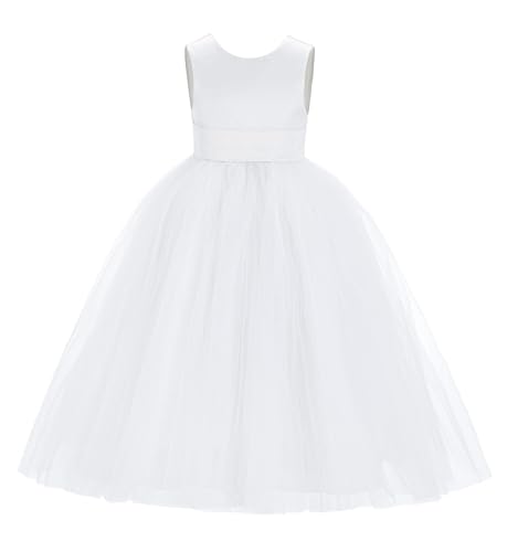 Flower Girls Dresses Short Sleeves Bridesmaid Dresses for Girls Satin Dresses Ruffle Dress with Bow Wedding Garden Party