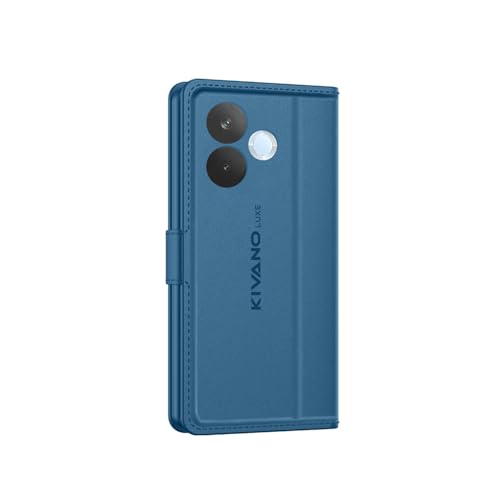 Image of KIVANO LUXE Compatible for Oppo A5 Pro 5G Luxury Handmade Leather Magnetic Flip Folio Case | Card Holder & Kickstand | Slim Protective Cover | Unisex - Blue