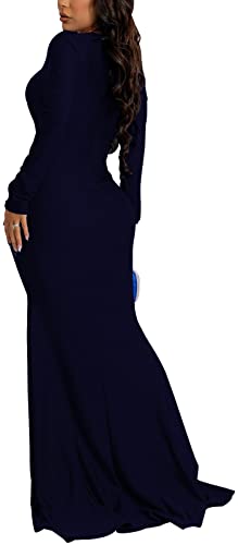 Image of Women's Elegant Formal Mermaid Maxi Dress Off Shoulder Long Sleeve Wedding Split Evening Gown Prom Cocktail Party Dresses