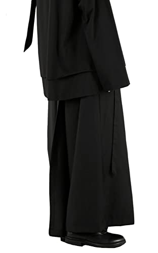 CLANMILUMS Men's Black Skirt Pants Casual Loose Harem Harajuku Kimono Trousers3
