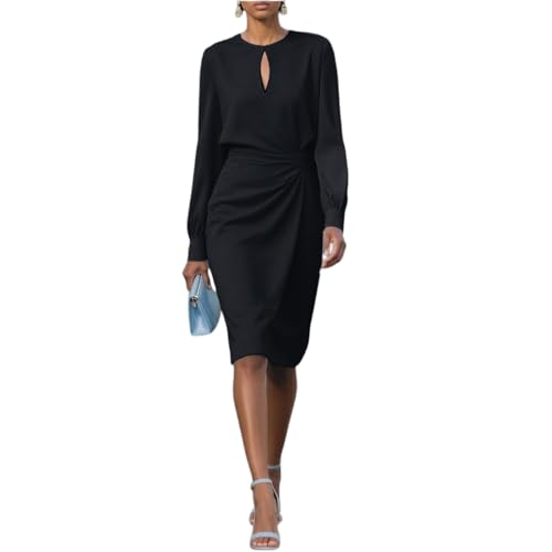 Vestidos De Fiesta Mujer Elegantes Vestidos Elegantes Mujer Moda Largo Dress Entallado Ajustado Boda Invitada Vestido Sexy Slim Fit Coctel Manga Larga Otoño Primavera Ropa Negro XL