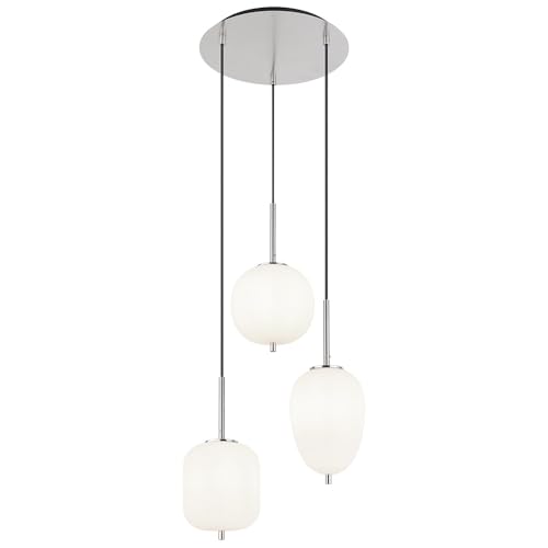 Hängelampe 3 flammig Esstischlampe Glas Pendelleuchte opal Wohnzimmerlampe, Metall nickel matt, 3x E14, DxH 46 x 120 cm