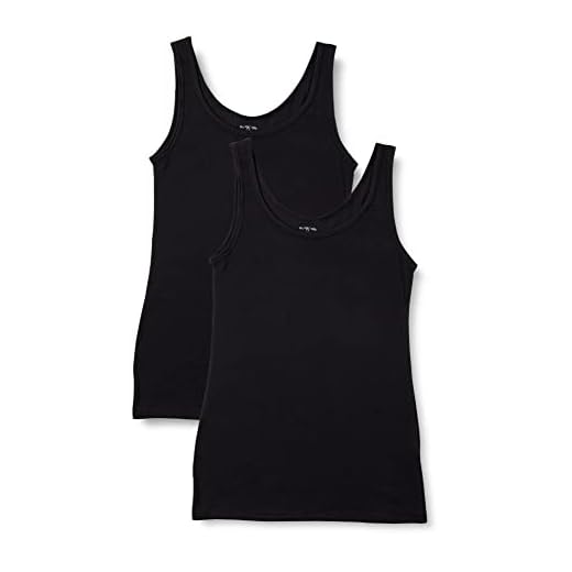 Iris & Lilly Canotta in Cotone Donna, Pacco da 2, 2 x Nero, Large