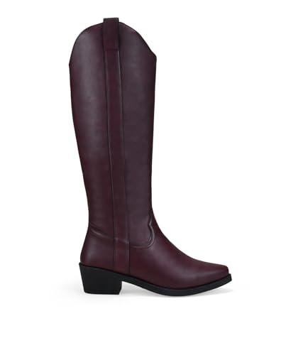 BOSANOVA Botas Camperas de caña Alta para Mujer con Doble Tirador y Suela con Acabado en Punta y tacón Ancho de 5 cm. Cierre con Cremallera. Calzado para Mujer Burdeos 38