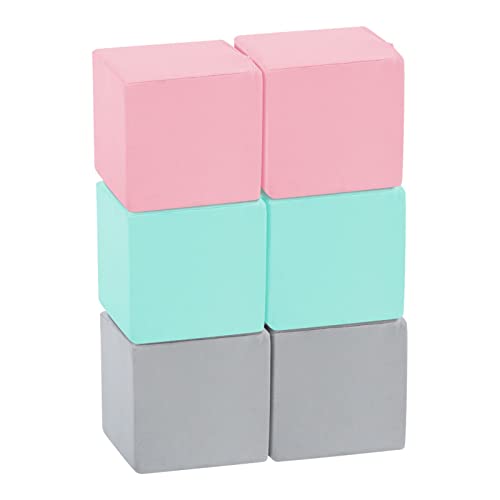 TRENDBOX 6 Pcs Toddler Foam Blocks, 5.5inch Soft Foam Cubes with Detachable Washable Cover, Soft Play Blocks for Toddlers and Kids (Light Gray & Pink, Blue)