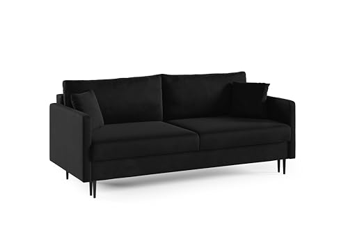 LIKMA Mara - canapé-lit 3 Places Convertible 209 cm avec Coffre, Velours Riviera 69 Noir, clic-clac lit d’appoint
