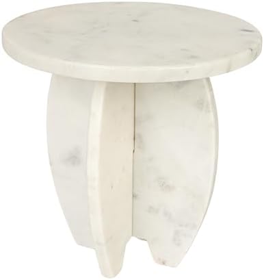 Creative Co-Op Marble Kitchen Pedestal with Interlocking Base, Wh...