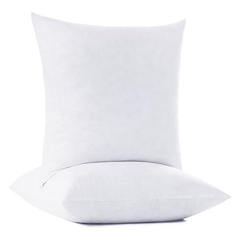 DOWNCOOL 100% Cotton Stuffer Throw Pillow Insert Set of 2, Square Down and Feather Filled Decorative Bed Sofa Insert, 18x18 Inch, White Cover