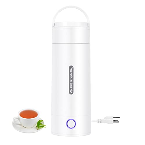 Portable Travel Electric Kettle, 350ml Small Electric Tea Kettle, Mini Hot Water Boiler 304 Stainless Steel Automatic Shut off and Dry Protection (White)