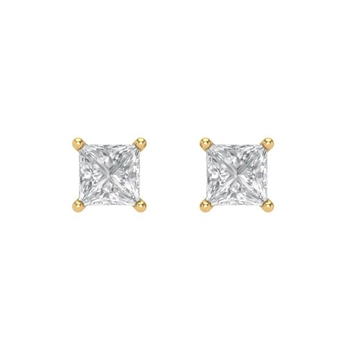 1 ctw Solitaire Screw-Back Stud Earrings for Women | Princess Cut 4.5mm Moissanite | 14K Solid Gold | Yellow Gold | Womens Birthstone Wedding Anniversary Gold Art Deco Earrings3