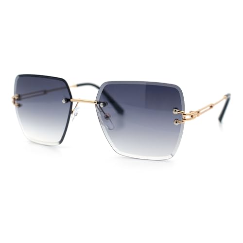 SA106 Womens Rimless Oversized Rectangle Designer Fashion Metal Rim Sunglasses4