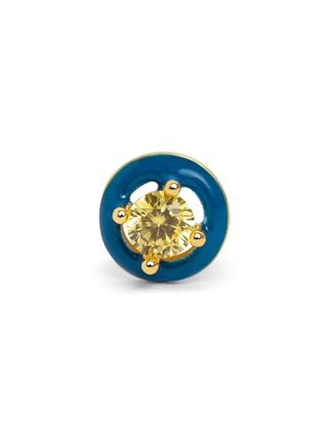 SINGULARU - Pendiente Suelto Blue Pop - Pendiente en Latón con Acabado Baño Oro 18Kt con Motivo Circonita - Cierre Silicona - Joyas para Mujer