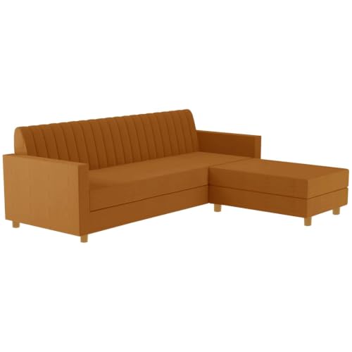 Image of Rosebell 3 + 1 Wooden 4 Seater - L Shape Convertible Sofa Set for Living Room Furniture, Modular Sectional Couch for Small Space, Upholstery-Velvet Fabric - Golden