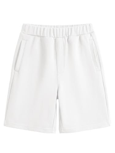 Haloumoning Shorts de verano elásticas para niños, bermudas de un solo color, con bolsillos, pantalones cortos de ocio, Blanco, 9 10 años