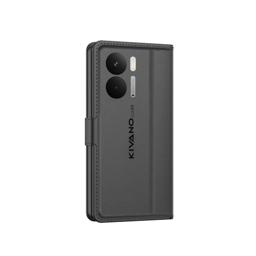 Image of KIVANO LUXE Compatible for Realme P3 5G Luxury Handmade Leather Magnetic Flip Folio Case | Card Holder & Kickstand | Slim Protective Cover | Unisex - Black