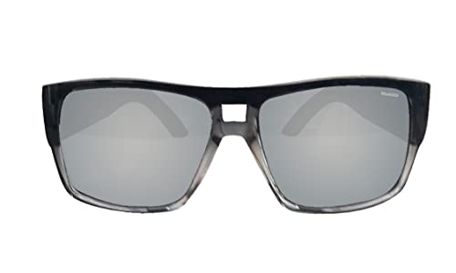 BOMBER Polarized Sunglasses for Men, Retro Style 2-Tone Smoke Frame with Silver Polarized Mirror Lens, Non-Slip Foam Lining - - IRE1142