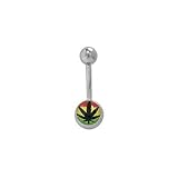 EG GIFTS Belly Button Ring Pot Leaf Logo Rusta 14g 7/16' Length Surgical Steel