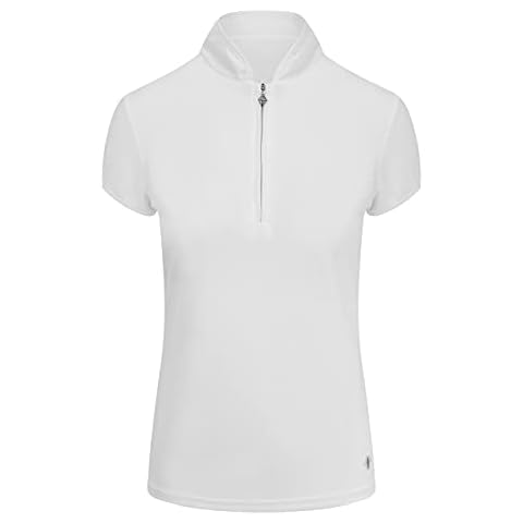 Pure Golf - Bloom Cap Sleeve Polo Shirt | Womens Golf Polo Shirt | Comfrotable Stretch Materail | Diamond Shaped Zipper (White, Medium) Cover