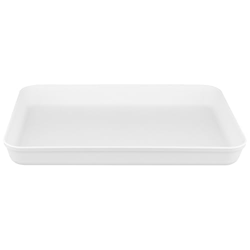4 PCS White Plastic Serving Trays, 15 x 10.4 x 1.6 inch Rectangular Cafeteria Fast Food Trays for DIY Projects, Home, Party
