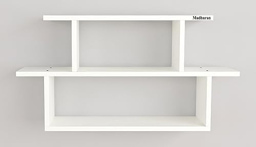 Image of Madhuran Engineered Wood Wall Mounted Shower Books Storage Shelf Stand Tier 3 White /Home Library Shelves Cabinet Decorative Brackets Open Organizer