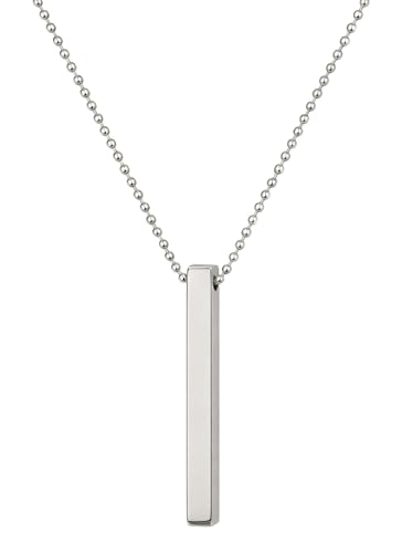 Image of Men's Stainless Steel Pendant Chain | Anti-Tarnish Silver Geometric Pendant Chain with Black Enamel Locket | Premium Stylish Neck Chain for Boys & Men | Durable Daily Wear Jewellery Gift for brother, Boyfriend and Husband