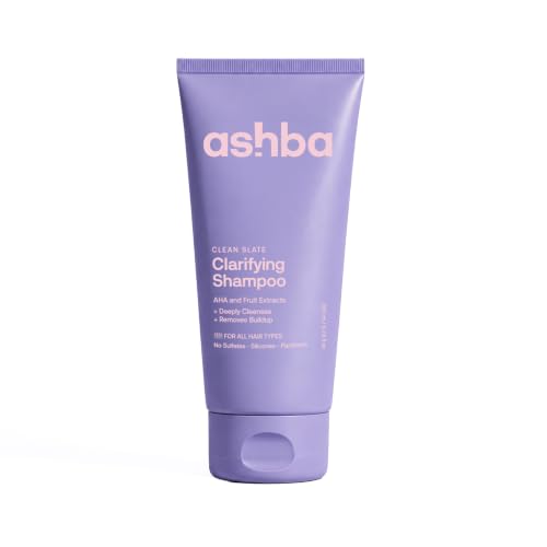Image of Ashba Botanics Clarifying Shampoo for Curly, Wavy, Frizzy & Dry Hair | Sulfate-Free Deep Cleansing Shampoo | Removes Product Buildup & Hard Water Minerals | With Vitamin C, AHA Fruit Acids & Trehalose | 200ml