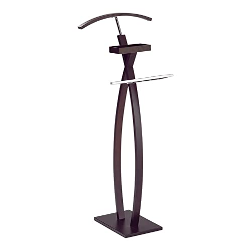 Pilaster Designs Modern Walnut Wood & Chrome Metal Chert Suit Rack Clothes Valet Stand #TOP11