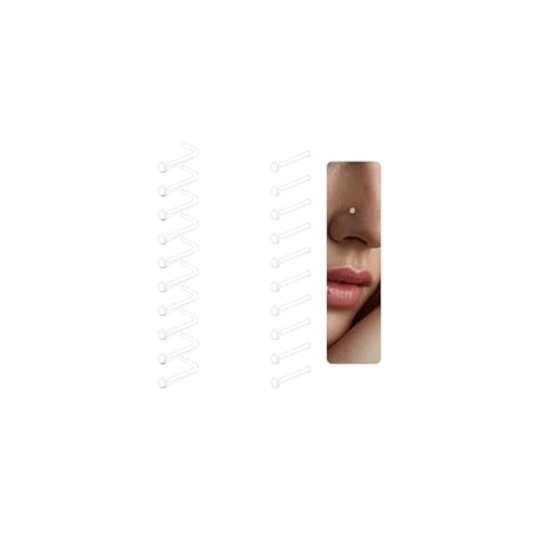 DJCIW 18G 20PCS Clear L-Shaped Nose Studs with 2mm Top Flat Round Head Bioflex Piercing Retainers Transparent Hypoallergenic Plastic Nose Rings for Work School