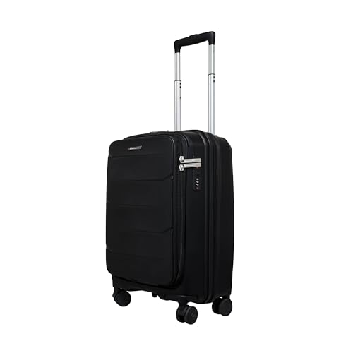 Image of SWISS MILITARY EDGEPRO 20 inch Hard Laptop Cabin Luggage Bag, Polypropylene Trolley Bag with Laptop Compartment up to 15.6 inch & 360 Spinner Wheels, Number Lock with Push Button Handle Trolley 55L