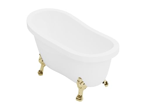 Vente-unique - Baignoire îlot rétro avec pieds de lion dorés - 145 x 74 x 77 cm - Blanche - 200...