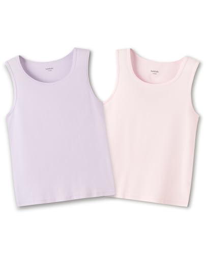 2 Pack Girls Tank Tops Cotton Sleeveless Round Neck Ribbed Knit Crop Tops for Kids Casual Undershirts for Boys Purple Pink