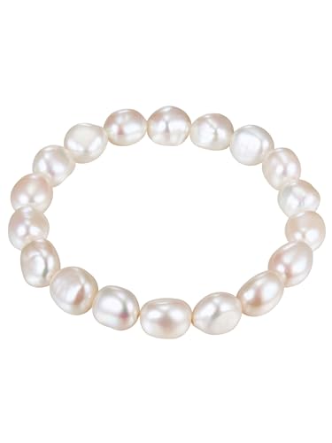 Valero Pearls Damen Perlenarmband mit Barock Süßwasser-Zuchtperlen 9-10 mm weiß - flexibel/ohne Verschluss
