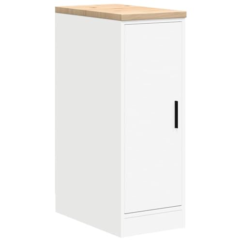 vidaXL garage storage cabinet - white pine wood tool organizer, 30x51x85 cm - sturdy workshop, basement, and office utility cabinet with 2-door compartments & worktop