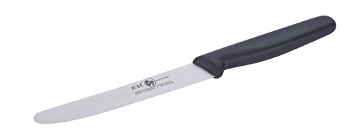 Icel 4.25 Inch Straight Round Edge, High Carbon German Stainless Steel Razor Sharp Blade, Super Grip, Black Handle #TOP18