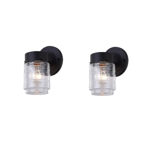 WISBEAM Smart Black Outdoor Wall Lights for House Jelly Jar Outside Light Fixture for Porch Patio Entryway Anti-Rust Waterproof Wall Mount Exterior Sconce E26 Base Bulb Not Included 2 Pack