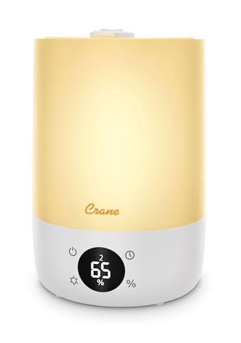 Crane Ultra-Quiet 3-in-1 Humidifier, Essential Oil Aroma Diffuser & Soothing Sleep Light - Compact 1.2 Gallon Capacity with Adjustable Night Light & Fragrance Tray - Ideal for Bedroom and Office