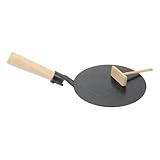 LOORGVEL Crêpe Pfanne 13cm mit Holzgriff Kleiner Antihaft Pfanne aus Metall Flache Kochpfanne für Pancakes und Pfannkuchen Inkl Holzverteiler Geeignet für Niedrige und Mittlere Hitze