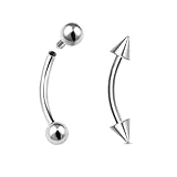 SQKXKLCZ 2pcs 16G G23 Implant Grade Titanium Ball/Conical Ends Curved Eyebrow Barbell Internally Threaded 3mm Tragus Helix Ear Belly Lip Nipple Tongue Ring Body Piercing Jewelry 14mm