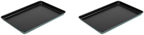 Prestige x Nadiya Oven Tray Non Stick - Baking Tray, Durable Anti Warp Steel, Freezer & Dishwasher Safe Bakeware, 33 x 23cm, Teal with Black Interior (Pack of 2)